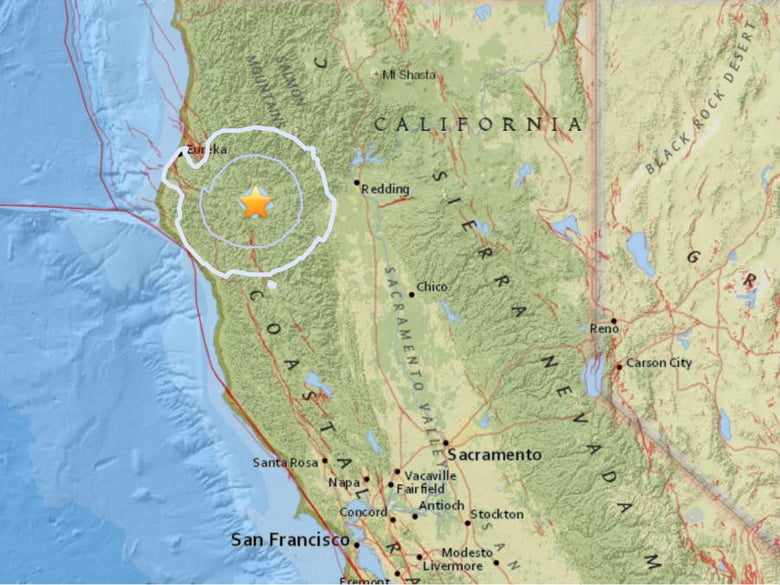 A USGS map shows the location of the 4.5 magnitude quake that shook northern California on August 28, 2016.